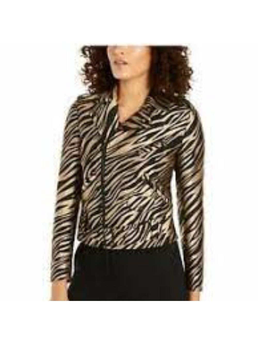 ANNE KLEIN Zippered Belted Printed Bolero Jacket